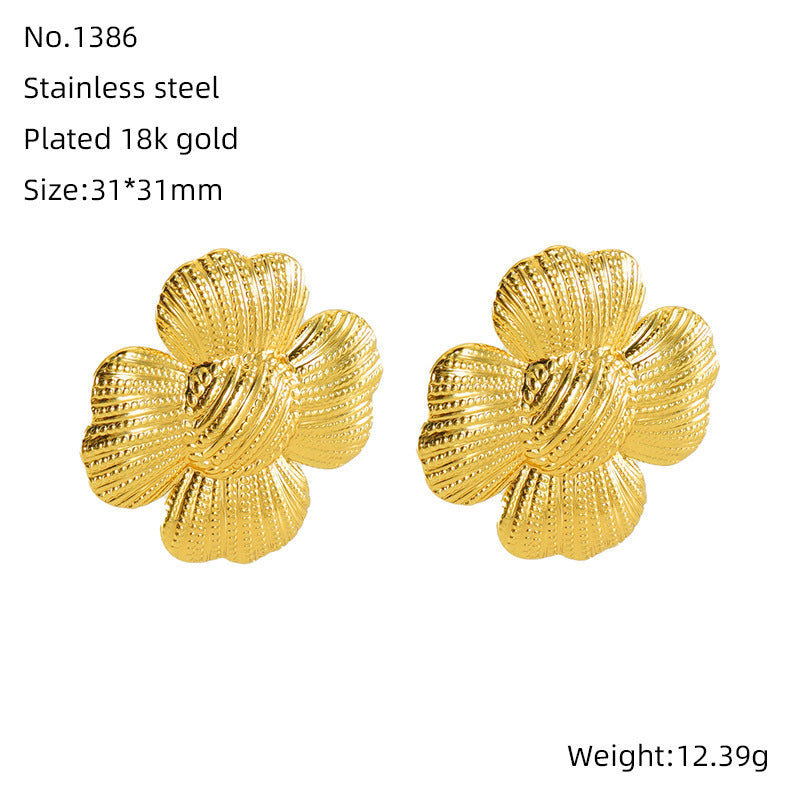 French Retro Fashion Titanium Steel Flower Earrings