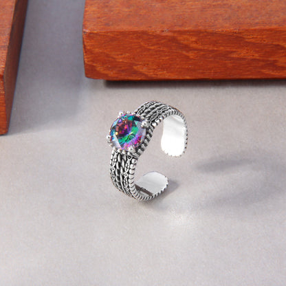 S925 Sterling Silver Colorful Purple Zircon Ring