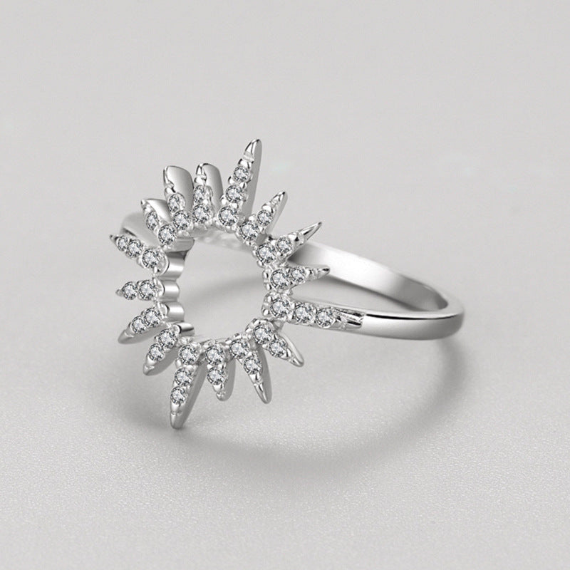 S925 Sterling Silver Diamond Sunflower Ring