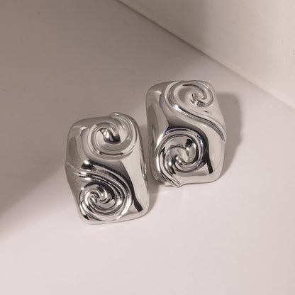 Steel Colored Stainless Steel Square Threaded Ring Earrings