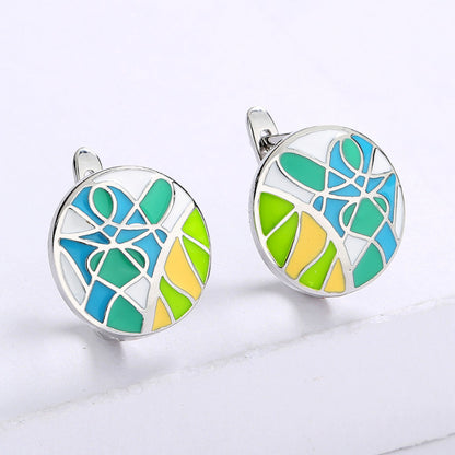 New Ladies Camouflage Enamel Stud Earrings Art Graffiti