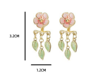 Enamel Drop Oil Peach Blossom Leaf-shapepd Stud Earrings