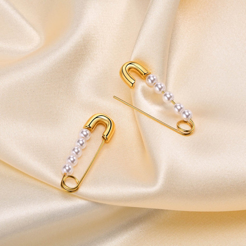 Boucles d'oreilles en acier inoxydable avec perle et épingle de sûreté
