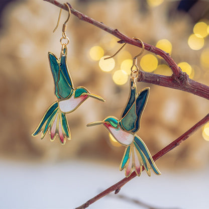 Boucles d'oreilles colibri colorées en émail à l'huile