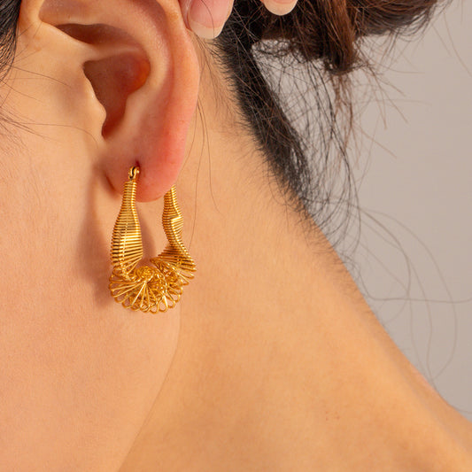 New Simple Elegant 18K Gold Stainless Steel Pleated Earrings