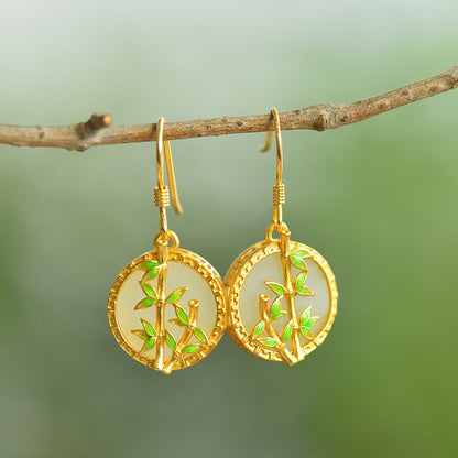 Leaf Bamboo Hetian Jade Earrings