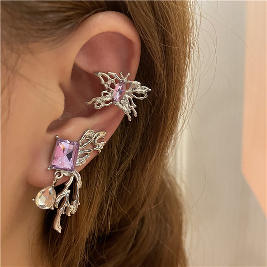 Vintage Fashion Purple Diamond Stereo Butterfly Stud Earrings