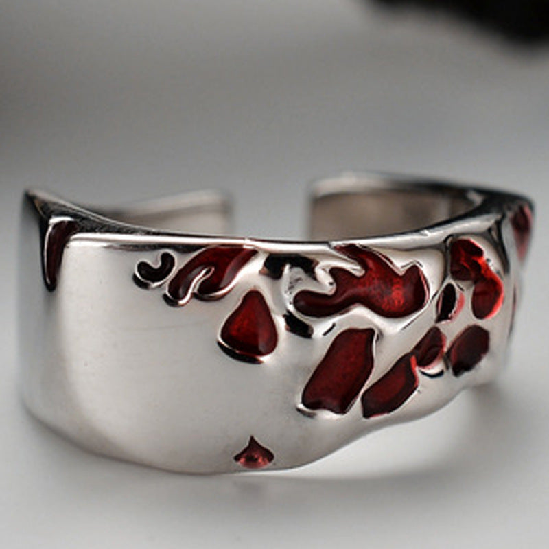 S925 silver Red Oil-spot Glazed Adjustable Ring