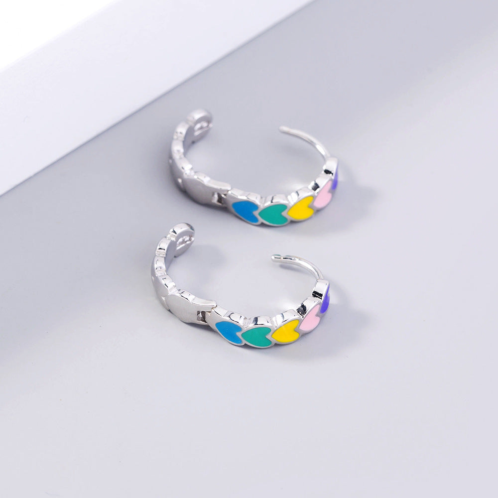 Fashion Color Love Ear Buckle Enamel Porcelain Drop Oil Heart-shaped Earrings