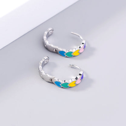 Fashion Color Love Ear Buckle Enamel Porcelain Drop Oil Heart-shaped Earrings