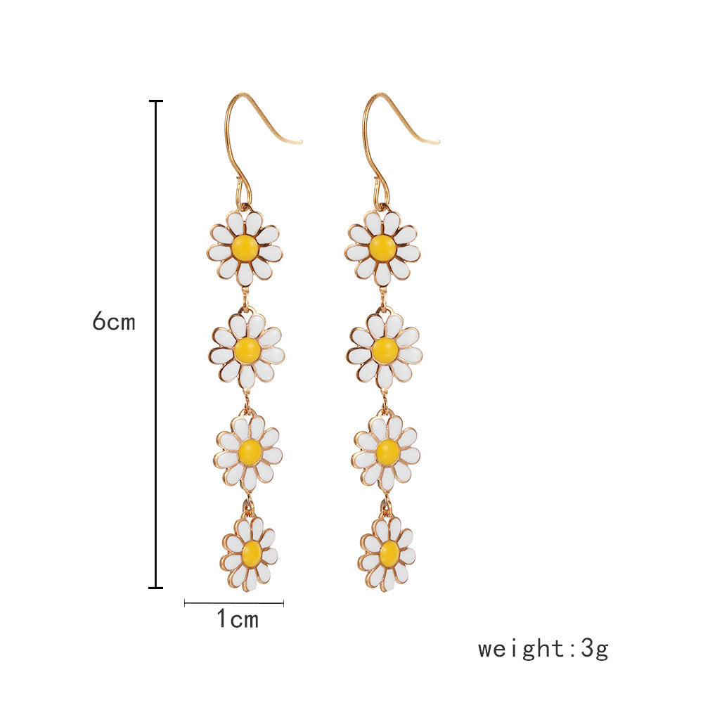 Sweet Idyllic Fresh Little Daisy Drop Oil Earrings For Women