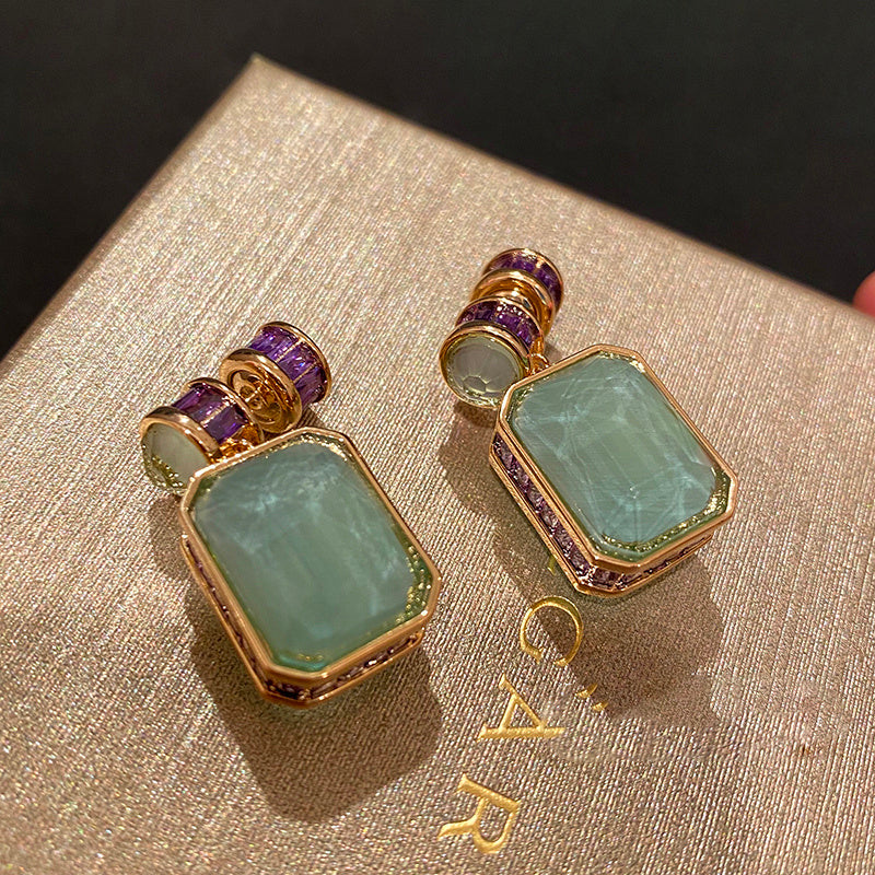 Simple Retro Light Green Jade Purple Diamond Earrings