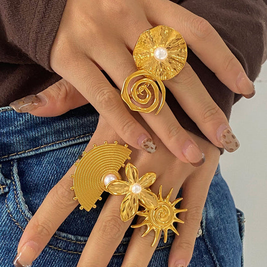 18K Gold Stainless Steel Flowers Ring