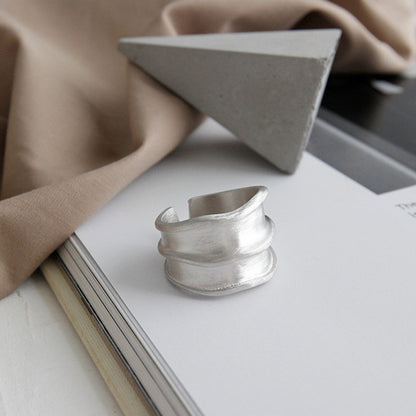 S925 Silver Irregular Bump Matte Brushed Ring