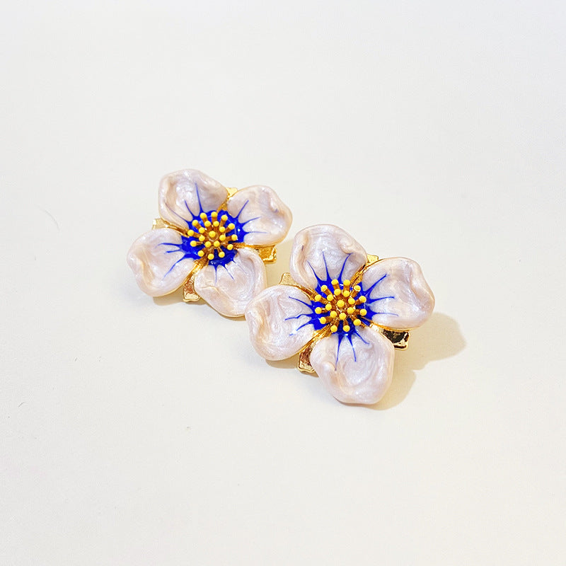 Beautiful Enamel Flower Stud Earrings