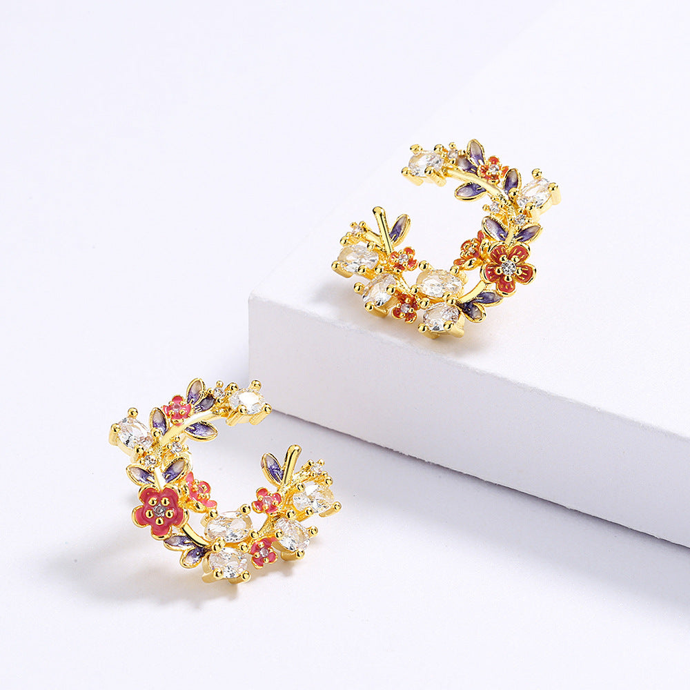 Enamel Drops Butterfly Flower Earrings