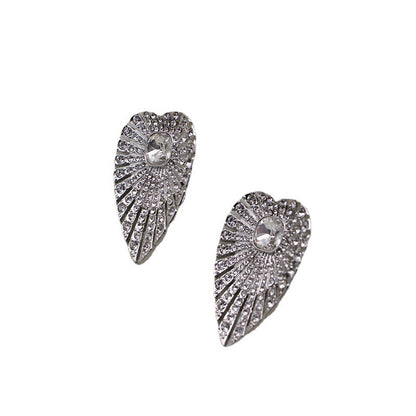 Niche Leaf-shapepd Stud Earrings Full Zirconium Inlaid Platinum