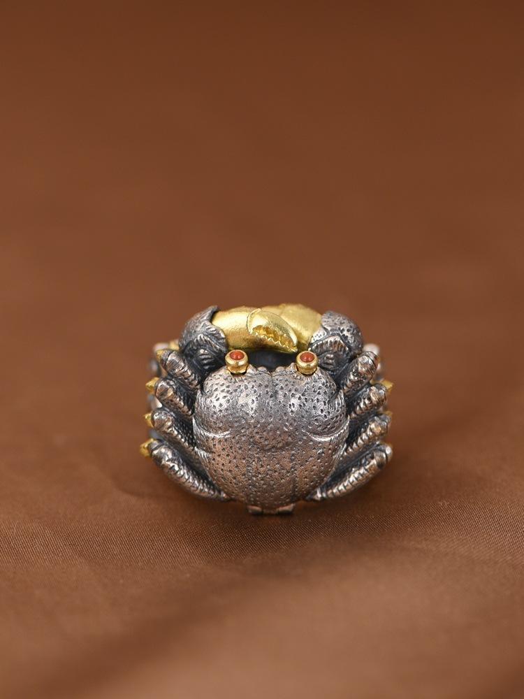 Sterling Silver Crab Ring S925 Silver Ring Retro Personality