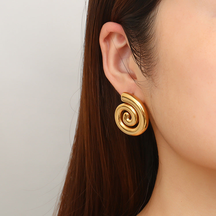 Gold Plated Stainless Steel Rotating Thread Earrings