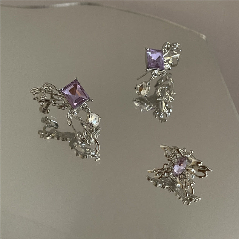 Vintage Fashion Purple Diamond Stereo Butterfly Stud Earrings