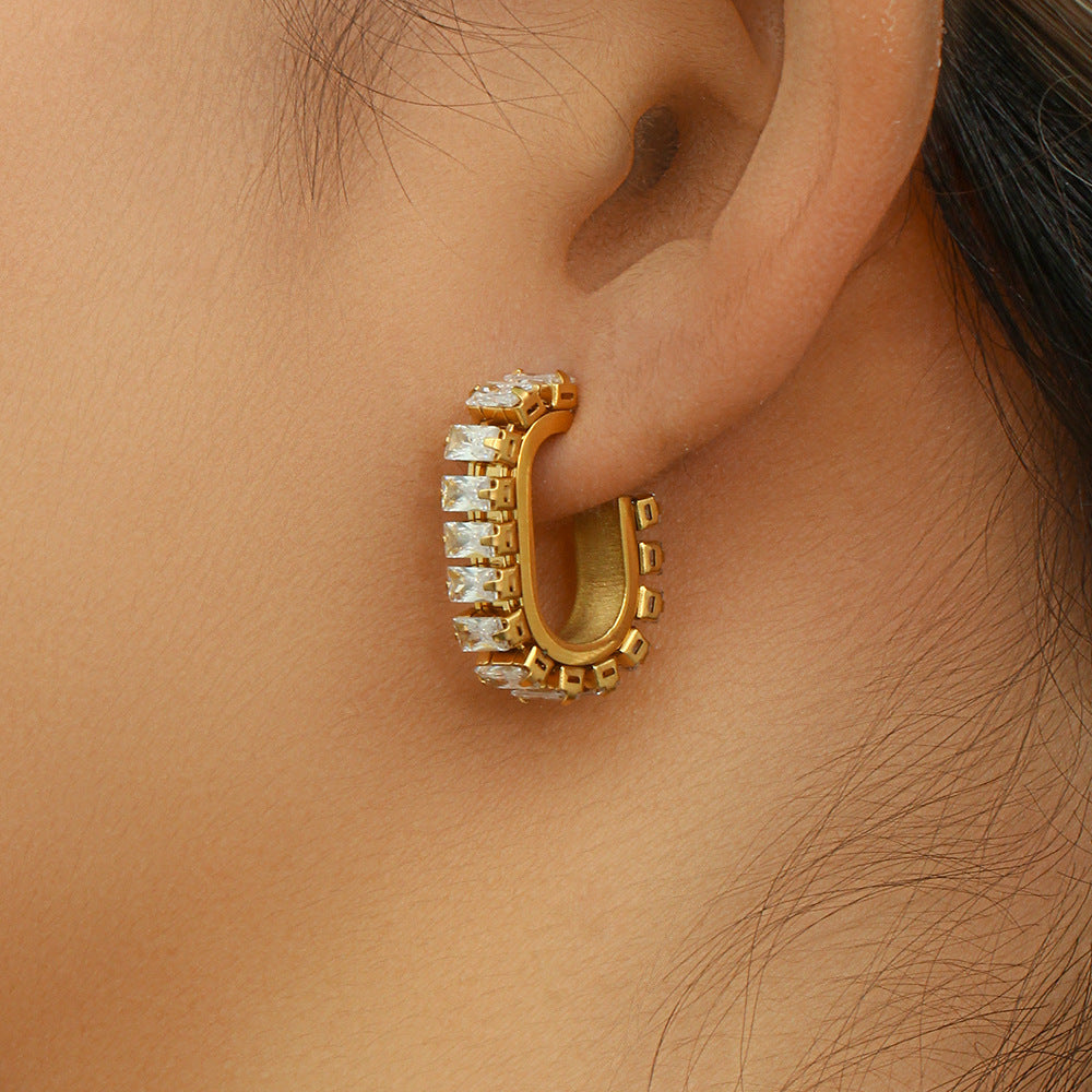 Boucles d'oreilles en acier inoxydable et zircon