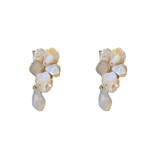 Boucles d'oreilles Silver Post baroques en perles de cristal et diamants