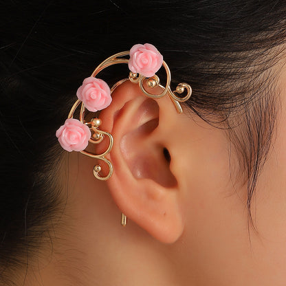 Enamel Oil Dripping Butterfly Rose Ear Bone Clip