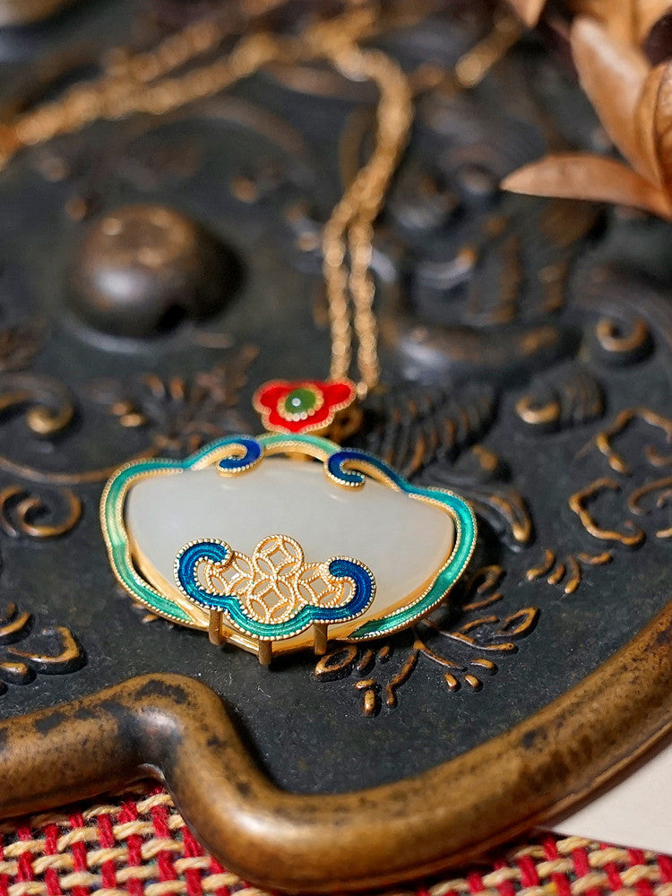 18k Gold Plated Natural Hetian Jade Pendant