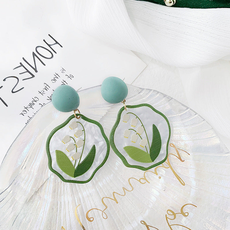 Boucles d'oreilles lys peintes à l'huile de style Mori