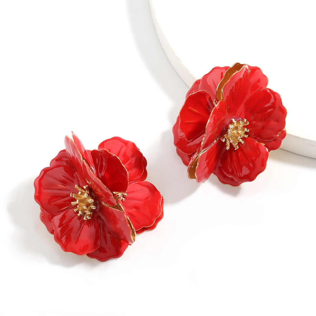 Creative Alloy Drop Oil Flower Big Flower Earrings Girl Heart Art Ins Net Red Fairy Earrings