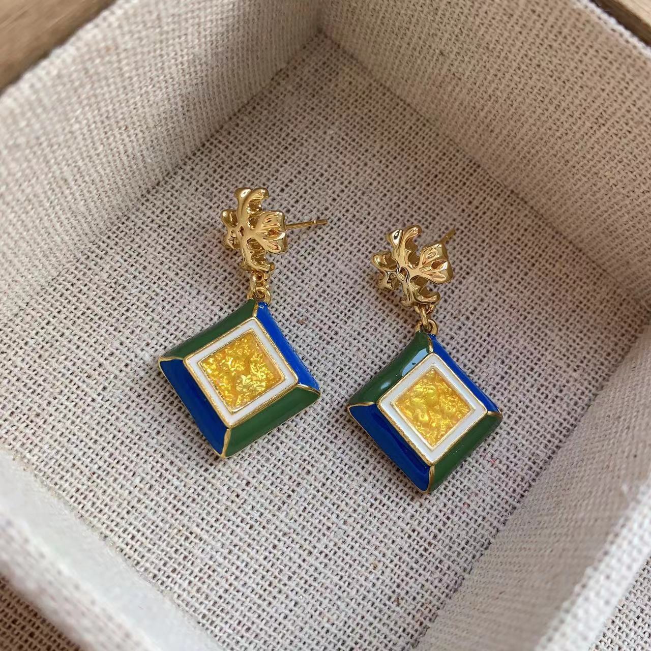 Enamel Ancient Style Silver Pin Earrings