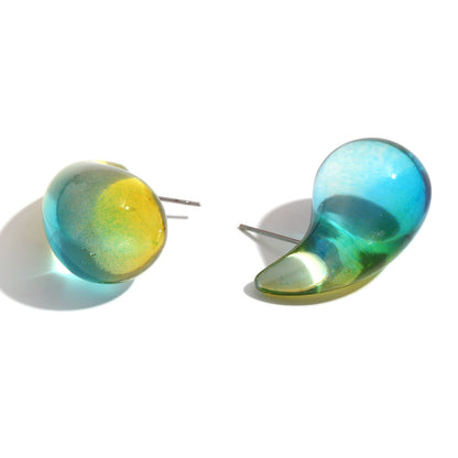 Stainless-steel Needle Color Environmental Protection High Transparent Two-color Resin Stud Earrings For Women