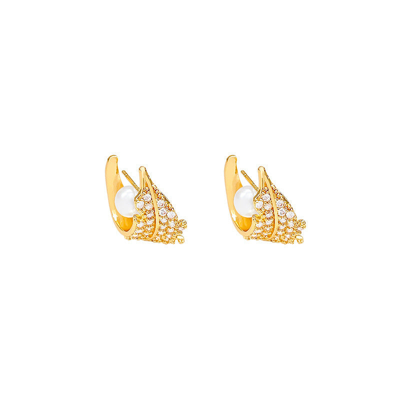 Fashion Alloy Leaf Micro Inlaid Pearls Earrings