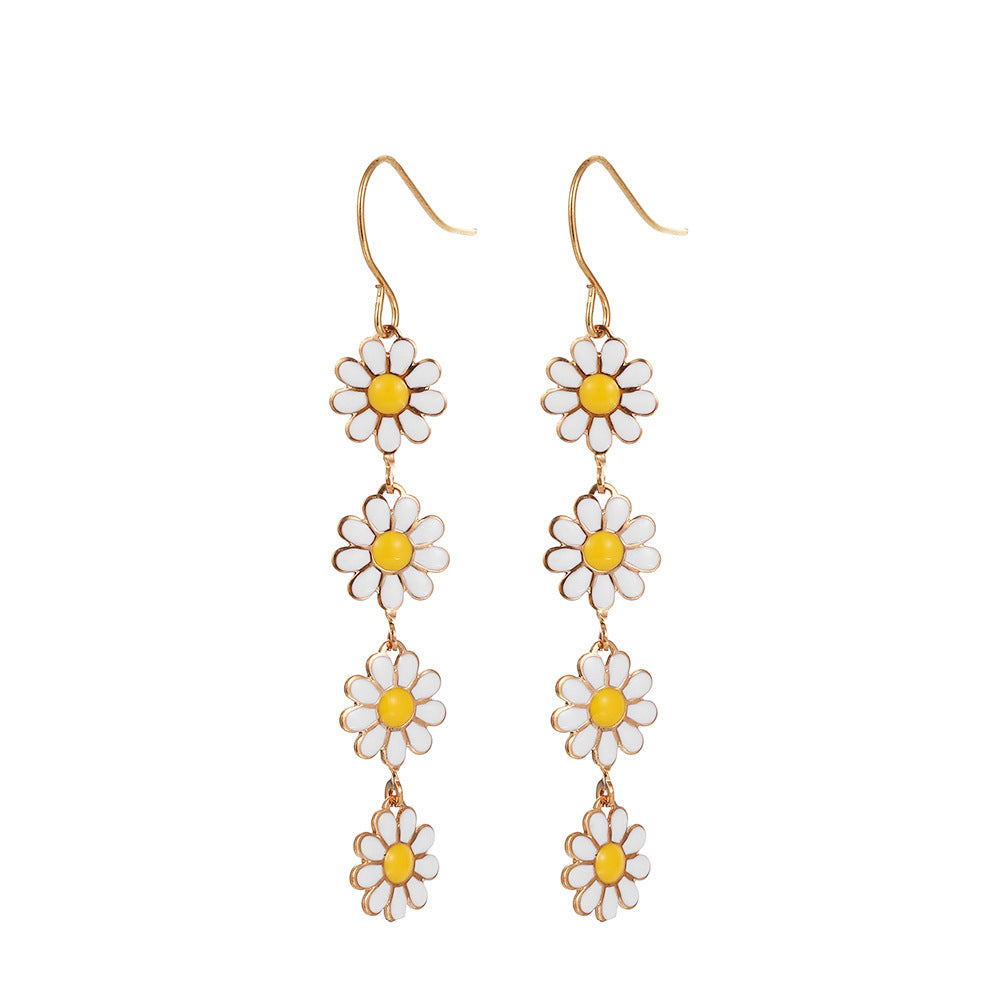 Sweet Idyllic Fresh Little Daisy Drop Oil Earrings For Women