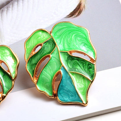 Fashion Alloy Enamel Leaf Dripping Metal Earrings