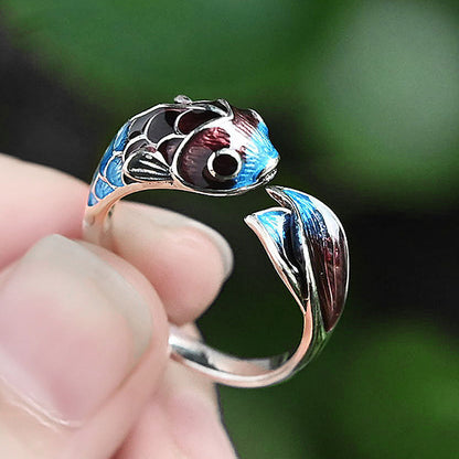 Women's Fashion Retro Ethnic Style Burnt Blue Enamel Handmade Ring